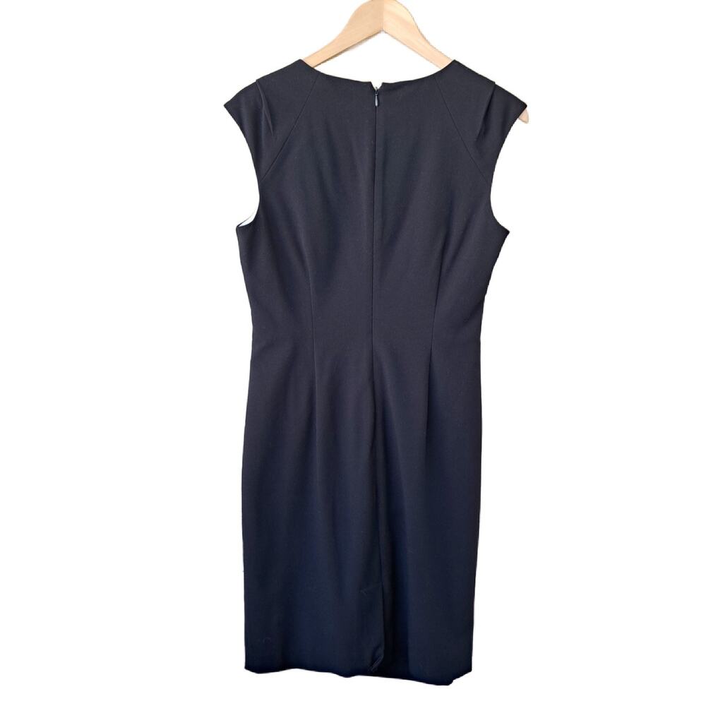 Calvin Klein Cap Sleeve Scoop Neck Ruched Black Sheath Dress Size 10 - Picture 10 of 12